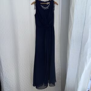 Eliza J Women's Navy Mesh-Sleeve Full-Length Formal Dress Style #EJ1353 Size 6